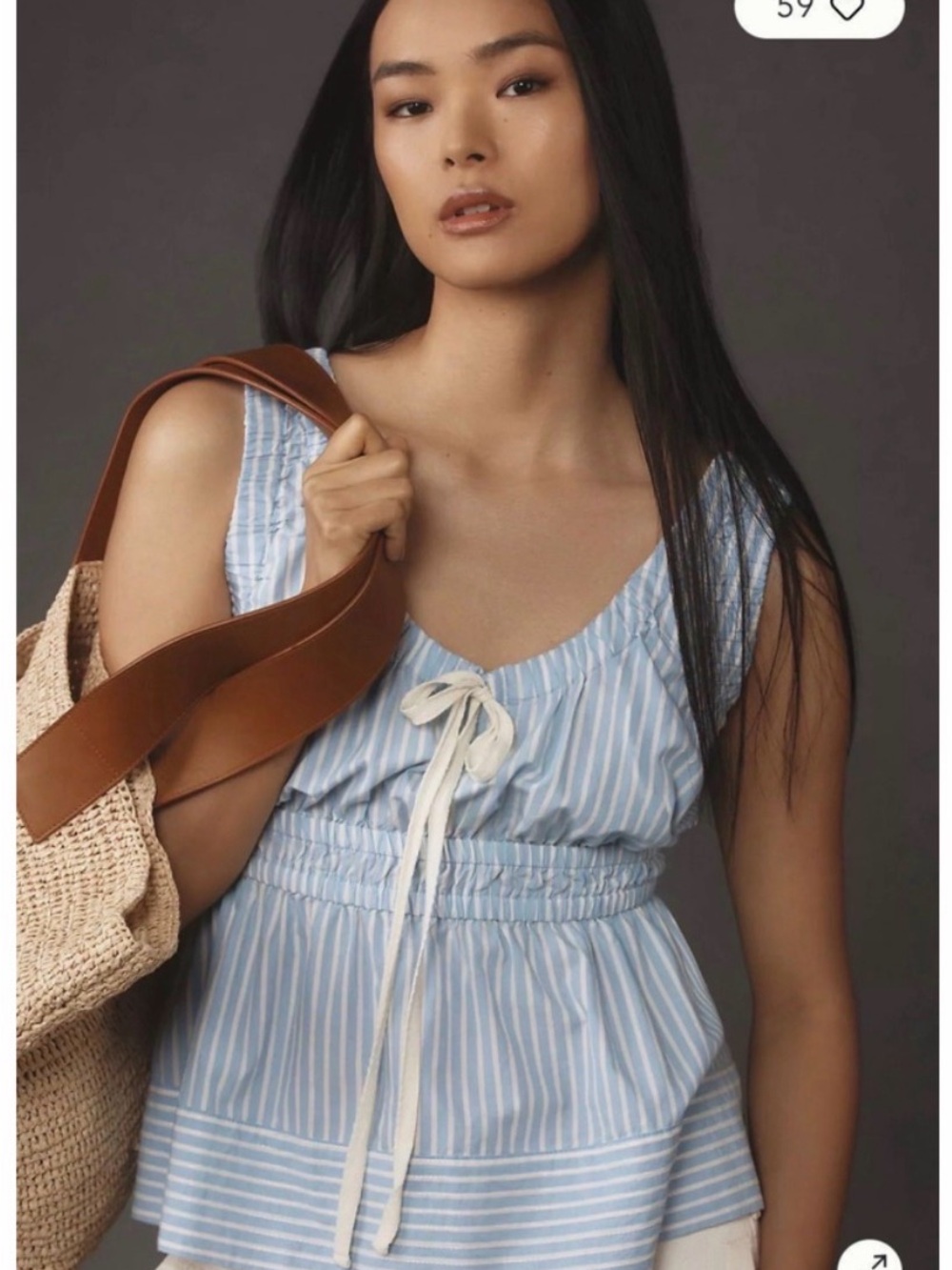 Anthropologie Blue and White Striped Sleeveless Peplum Top